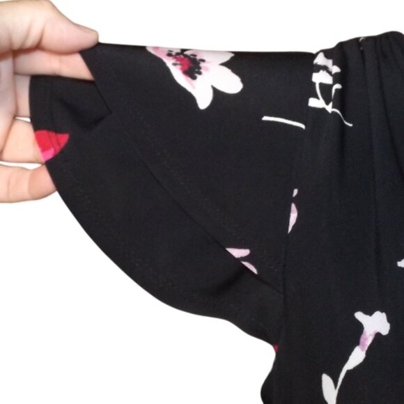 LAUREN RALPH LAUREN Dress, 8/M, Black/Red floral, Layered Flutter sleeve, V-neck - Picture 8 of 11